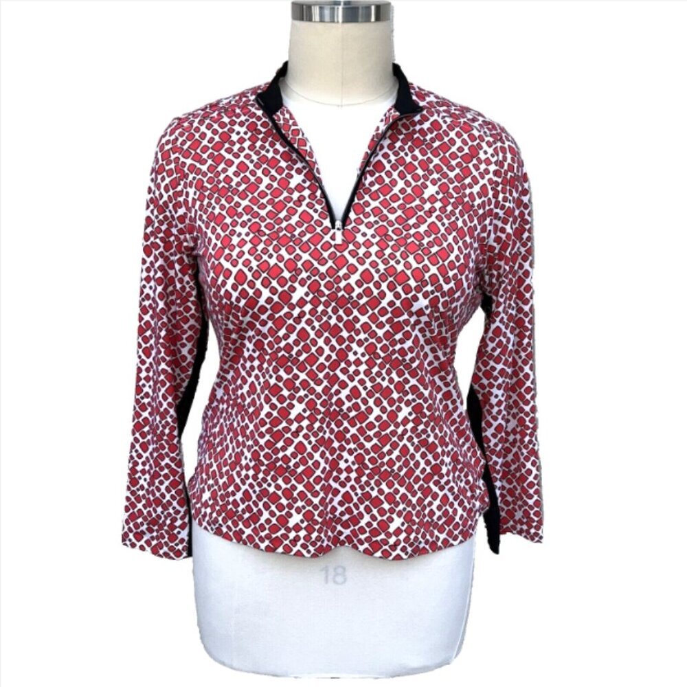 Tail | Women's Red and White Geometry Print Half Zip Pullover Sweatshirt